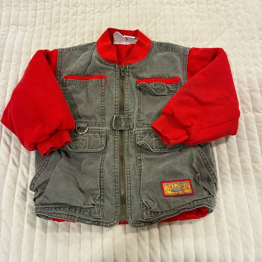 Levi's Little Levi’s  Kids Red and Gray Jean Jacket Gone Fishing Size 7